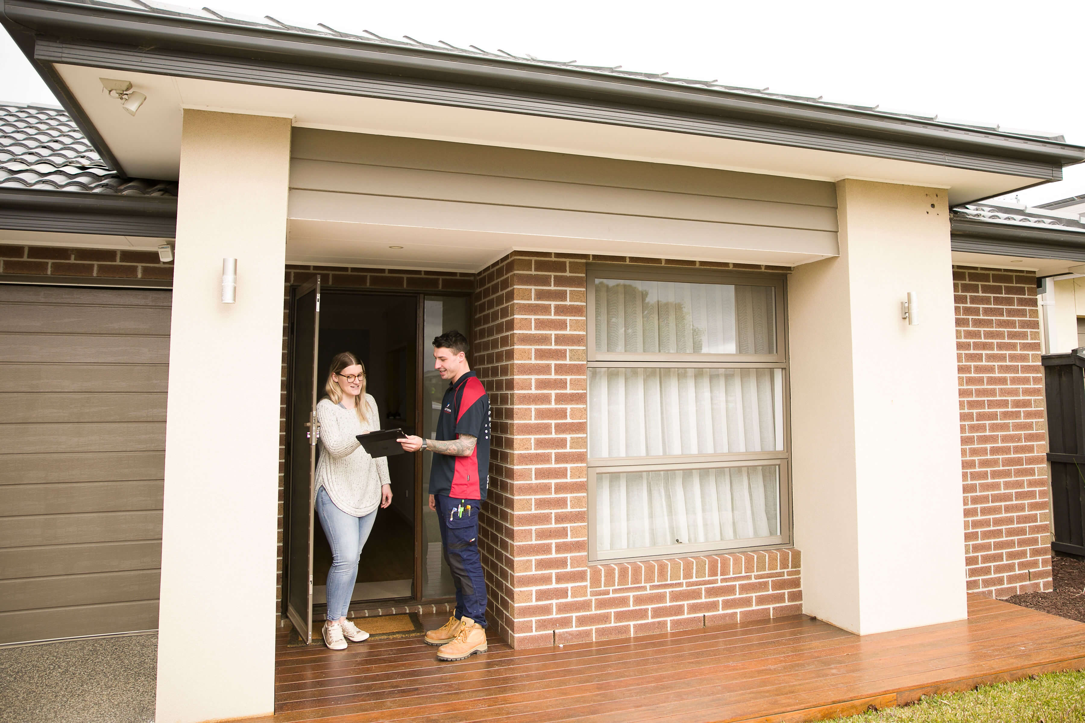 Electrician with customer